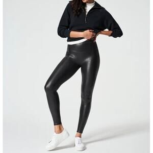 SPANXshape Faux Leather Pull On High Waisted Leggings Black Women's Size Large